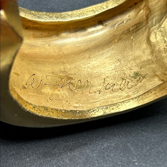 VTG 1980s Matte Modernist Gold Cuff Bracelet Signed Designer Runway - Picture 7 of 13